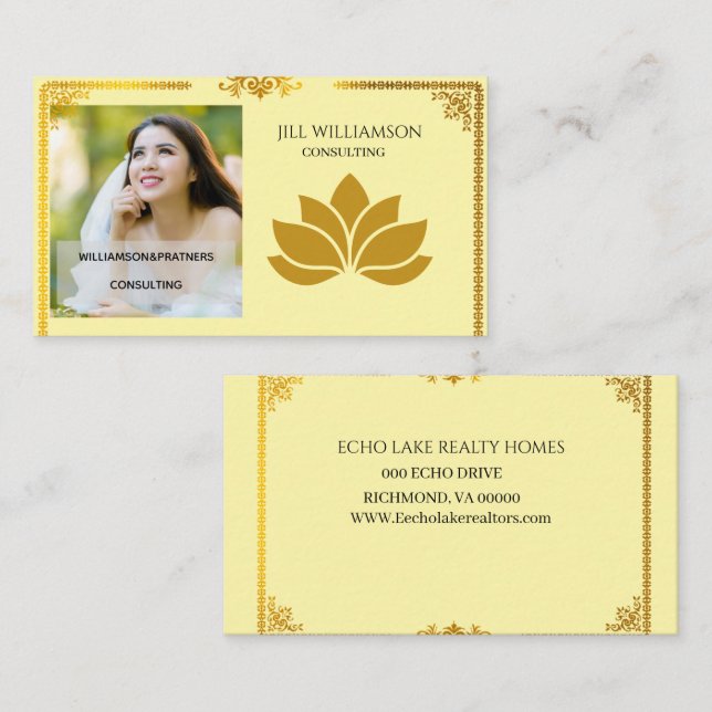 Elegant Gold Lotus Business Card the front side  (Front/Back)