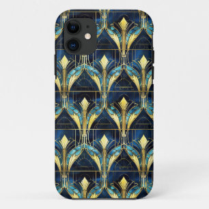 Elegant Gold Lotus Faux Stained Glass Pattern iPhone 11 Case