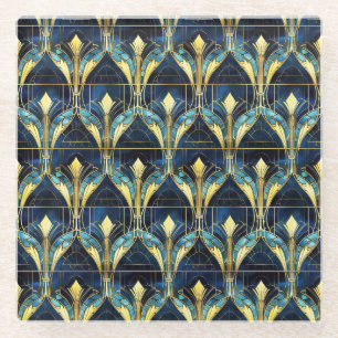 Elegant Gold Lotus Faux Stained Glass Pattern Coaster