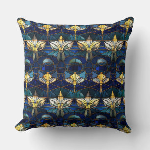 Elegant Gold Lotus Faux Stained Glass Pattern Cushion