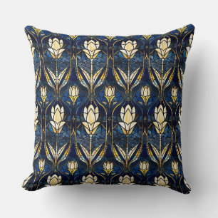 Elegant Gold Lotus Faux Stained Glass Pattern Cushion