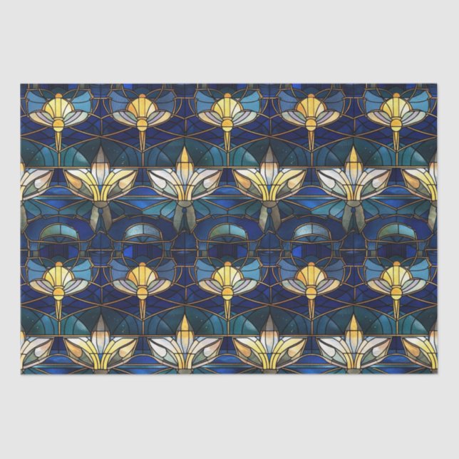 Elegant Gold Lotus Faux Stained Glass Pattern Tissue Paper (Front)