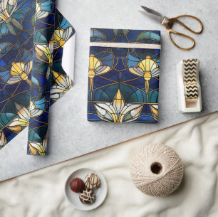 Elegant Gold Lotus Faux Stained Glass Pattern Wrapping Paper