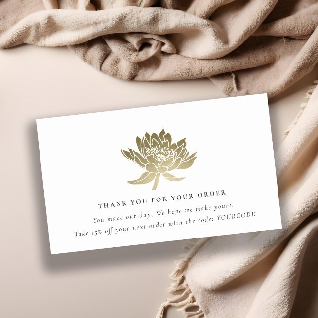 ELEGANT GOLD LOTUS FLORAL LOGO SHOPPING THANK YOU BUSINESS CARD (Creator Uploaded)