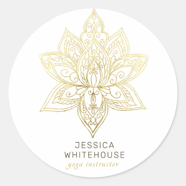 Elegant Gold Lotus Flower Classic Round Sticker (Front)