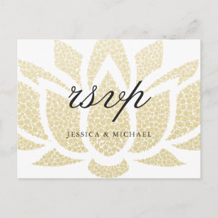 Elegant Gold Lotus Flower Custom Wedding RSVP Invitation Postcard