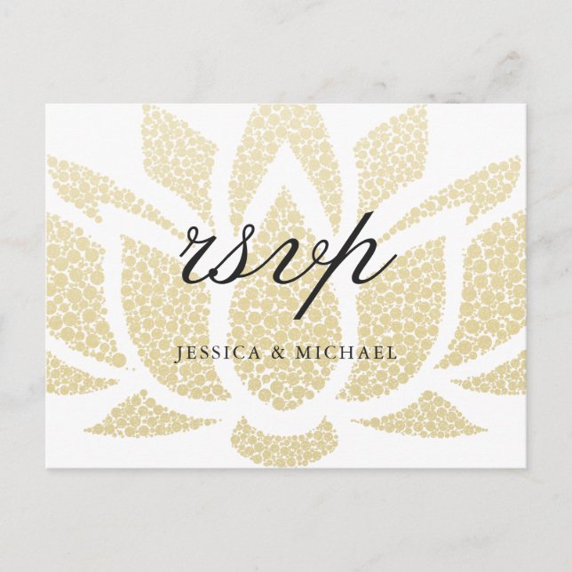 Elegant Gold Lotus Flower Custom Wedding RSVP Invitation Postcard (Front)