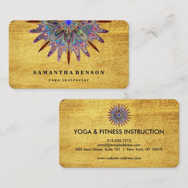 Elegant Gold Lotus Flower Logo Yoga Business Card (Front/Back)