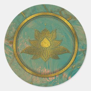 Elegant Gold Lotus flower on marble Classic Round Sticker