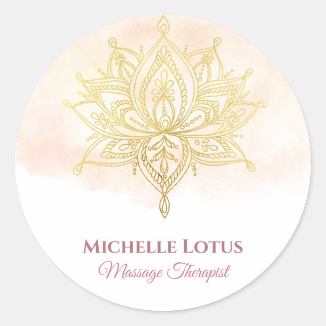 Elegant Gold Lotus Flower Rose White Classic Round Sticker (Front)