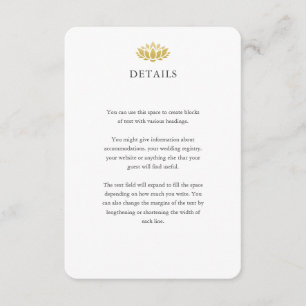 Elegant Gold Lotus Flower Wedding Details Enclosure Card