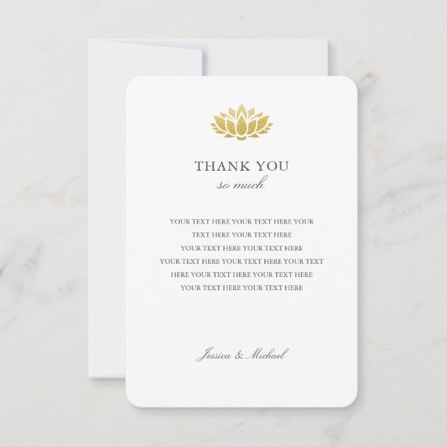 Elegant Gold Lotus Flower Wedding Thank You Card (Front)