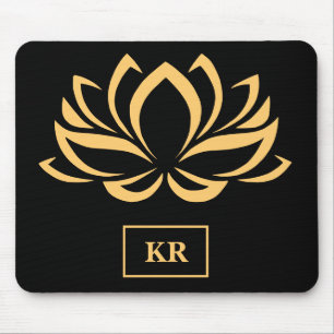 Elegant Gold Lotus Flower Zen Yoga Monogram Mouse Mat
