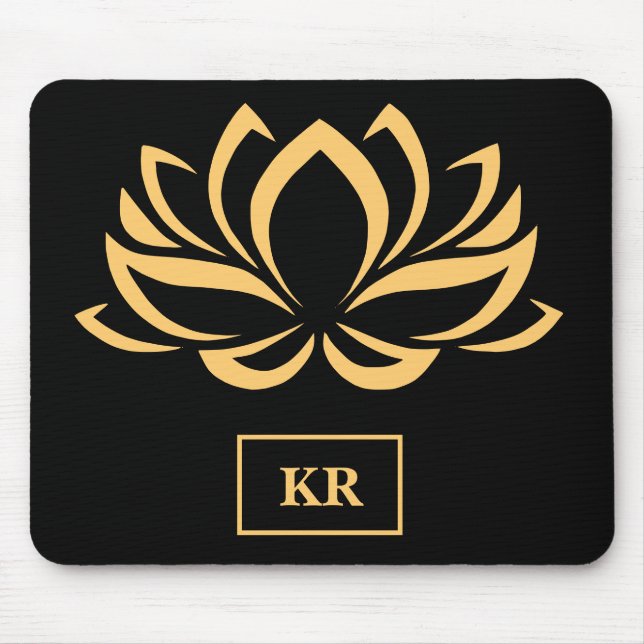 Elegant Gold Lotus Flower Zen Yoga Monogram Mouse Mat (Front)