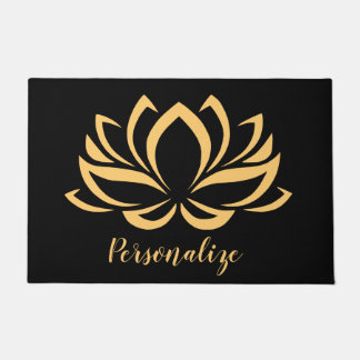 Elegant Gold Lotus Flower Zen Yoga Monogrammed Doormat