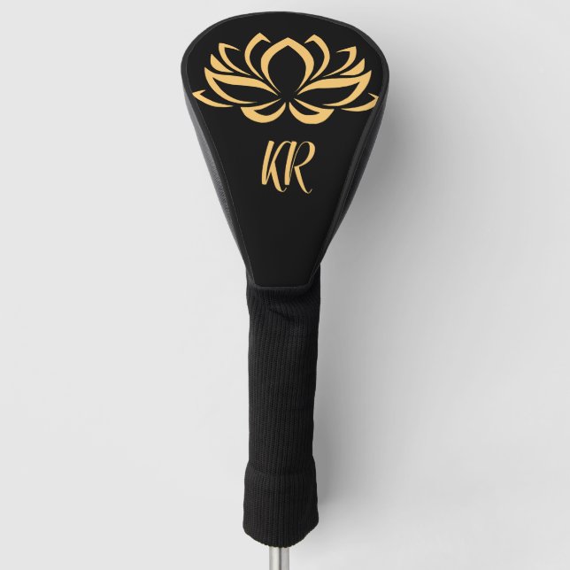 Elegant Gold Lotus Flower Zen Yoga Monogrammed Golf Head Cover (Front)