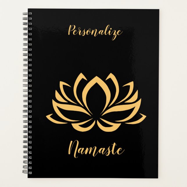 Elegant Gold Lotus Flower Zen Yoga Monogrammed  Planner (Front)