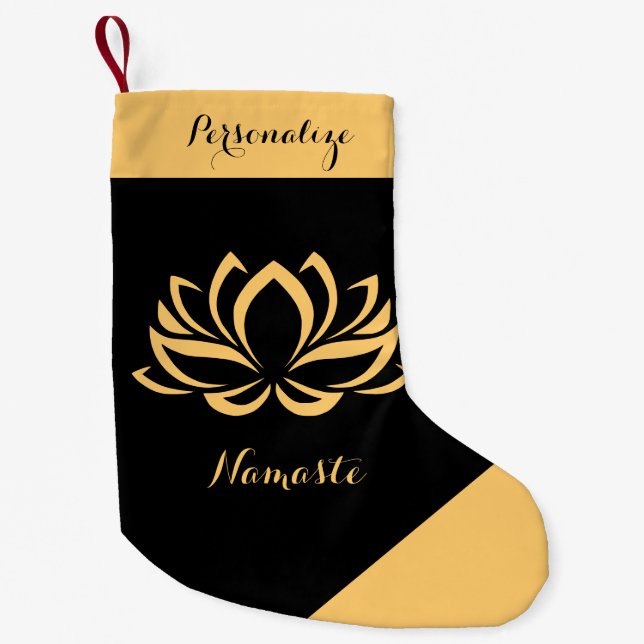 Elegant Gold Lotus Flower Zen Yoga Namaste Small Christmas Stocking (Front)