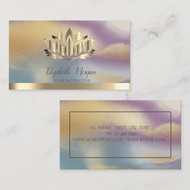 Elegant Gold Lotus Gold Stripe Yoga Colourful Business Card (Front/Back)
