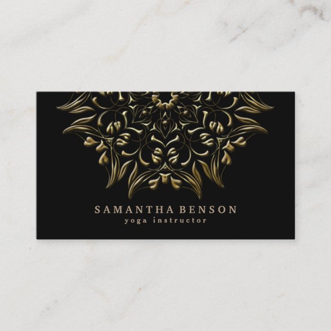 Elegant Gold Lotus Logo Yoga Meditation Wellness Business Card (Front)