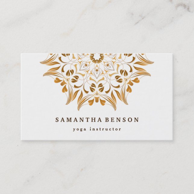 Elegant Gold Lotus Logo Yoga Meditation Wellness Business Card (Front)
