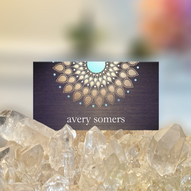 Elegant Gold  Lotus Mandala Wood Yoga Instructor Business Card (Creator Uploaded)