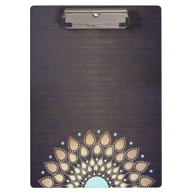 Elegant Gold Lotus Mandala Wood Yoga Instructor Clipboard (Front)