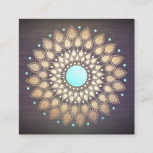 Elegant Gold Lotus Mandala Wood Yoga Instructor Square Business Card