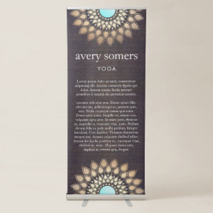 Elegant Gold Lotus Mandala Wood Yoga Retractable Banner