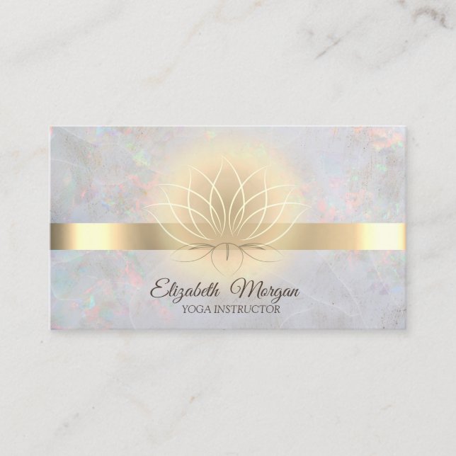 Elegant Gold Lotus Opal  Yoga Instructor  Business Card (Front)