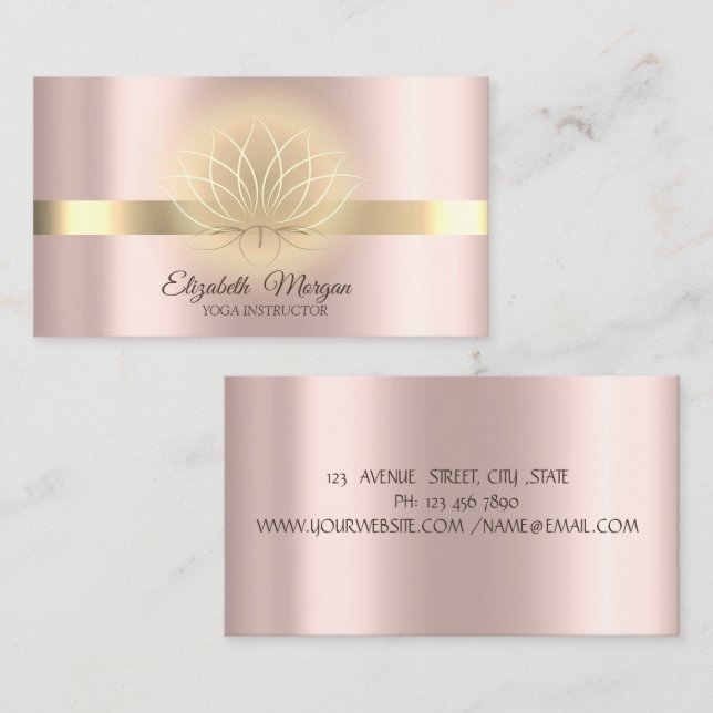 Elegant Gold Lotus Rose Gold Yoga Instructor Business Card (Front/Back)