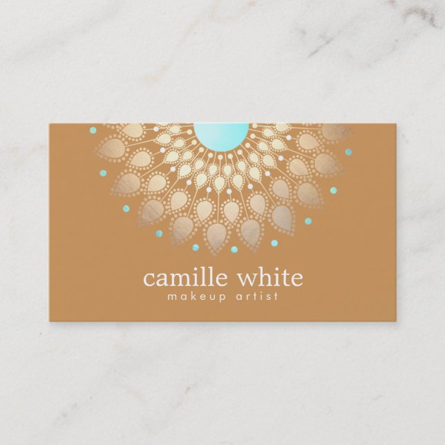 Elegant Gold Lotus Tan Business Card (Front)