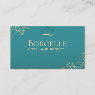 Elegant Gold Lotus Teal Hotel Resort Business Card