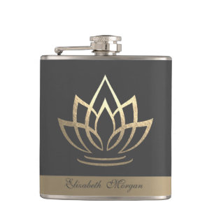 Elegant Gold Lotus, Yoga Hip Flask