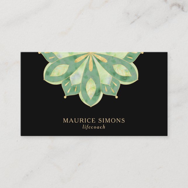 Elegant gold lotus yoga instructor mandala busines business card (Front)
