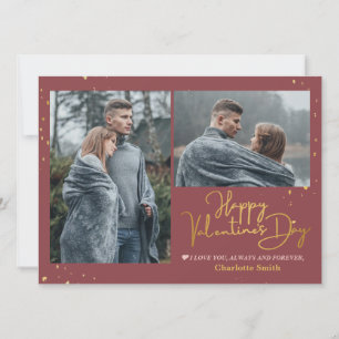 Elegant Gold Love valentine's day couple photo Holiday Card