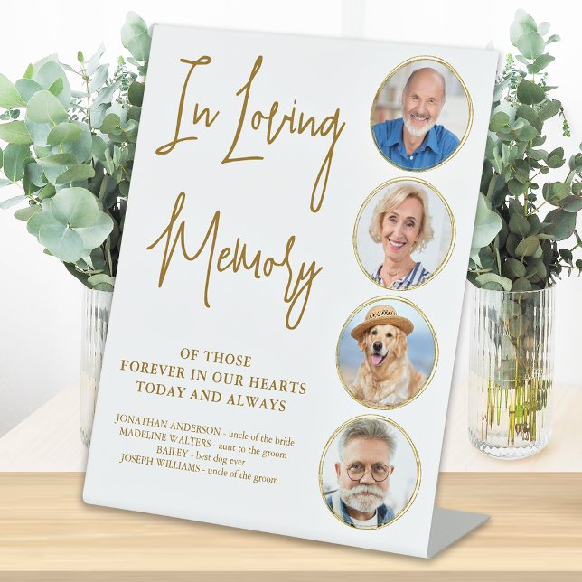 Elegant Gold Loving Memory Photo Wedding Memorial  Pedestal Sign (Creator Uploaded)