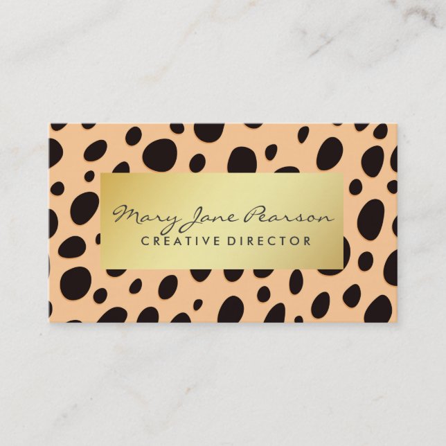 Elegant Gold Luxe Black Peach Cheetah Spots Business Card (Front)