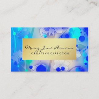 Elegant Gold Luxe Blue Watercolor Brushstrokes Business Card