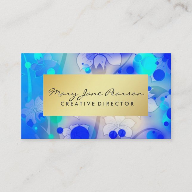 Elegant Gold Luxe Blue Watercolor Brushstrokes Business Card (Front)