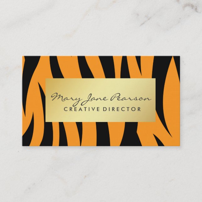 Elegant Gold Luxe Yellow and Black Tiger Stripes Business Card (Front)