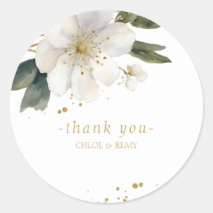 Elegant Gold Magnolia Watercolor Couple Wedding Classic Round Sticker