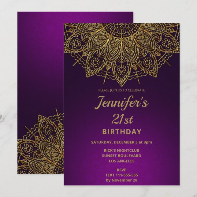 Elegant Gold Mandala 21st Birthday Invitation (Front/Back)
