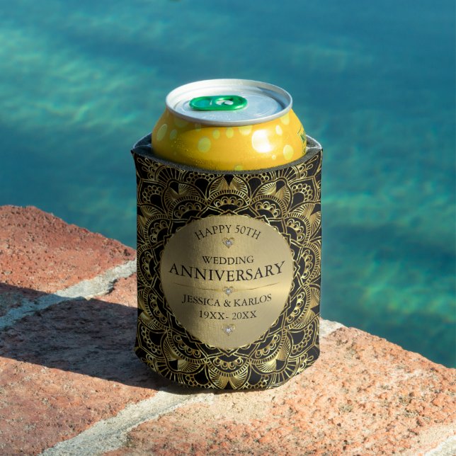 Elegant Gold mandala 50th gold wedding anniversary Can Cooler (In Situ Pool)