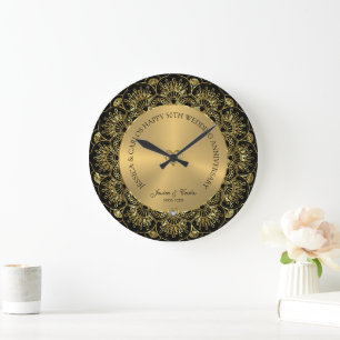 Elegant Gold Mandala 50th Gold Wedding Anniversary Large Clock