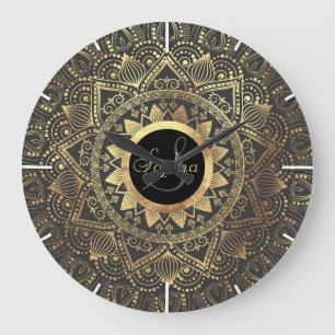 Elegant gold mandala artwork large clock