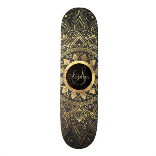 Elegant gold mandala artwork skateboard