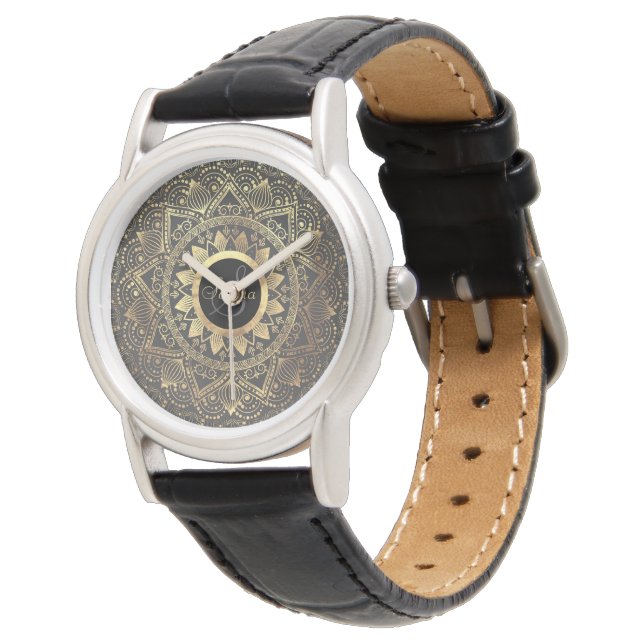 Elegant gold mandala artwork watch (Angled)