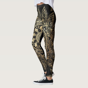 Elegant Gold Mandala Black Design Leggings