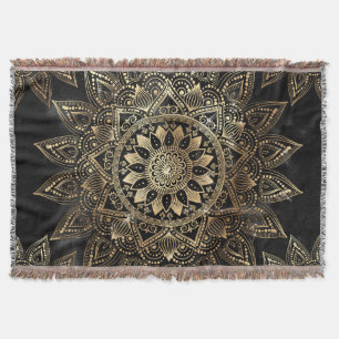 Elegant Gold Mandala Black Design Throw Blanket